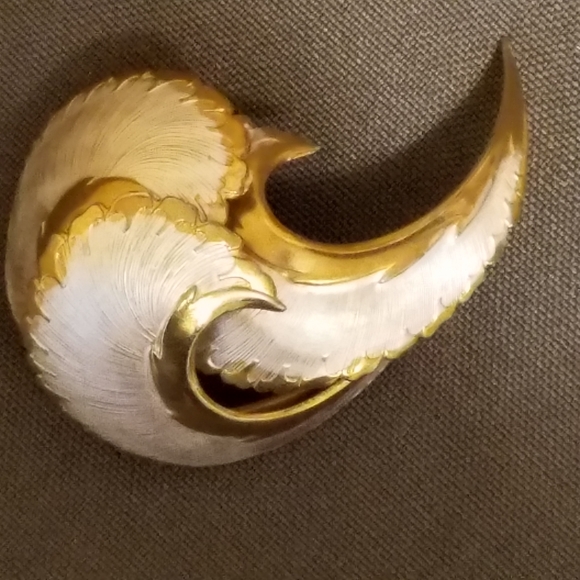 VTG Coro brooch brushed silver on gold tones seashell - Picture 5 of 9